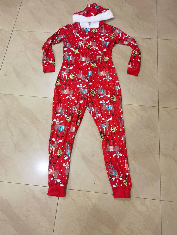 Christmas Women's loose Elastic, Zipper Hoodie jumpsuit