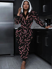 Christmas Women's loose Elastic, Zipper Hoodie jumpsuit