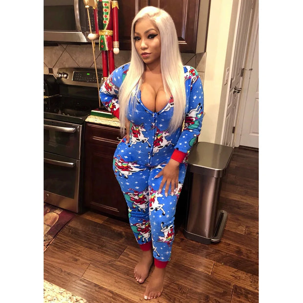 Christmas Women's loose Elastic, Zipper Hoodie jumpsuit