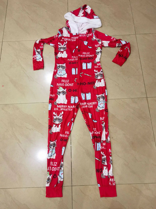 Christmas Women's loose Elastic, Zipper Hoodie jumpsuit