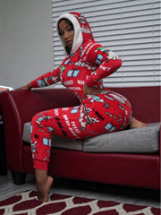 Christmas Women's loose Elastic, Zipper Hoodie jumpsuit