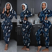 Christmas Women's loose Elastic, Zipper Hoodie jumpsuit