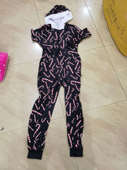 Christmas Women's loose Elastic, Zipper Hoodie jumpsuit