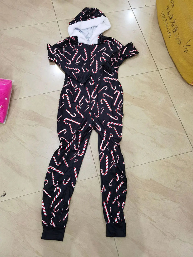 Christmas Women's loose Elastic, Zipper Hoodie jumpsuit