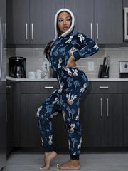 Christmas Women's loose Elastic, Zipper Hoodie jumpsuit