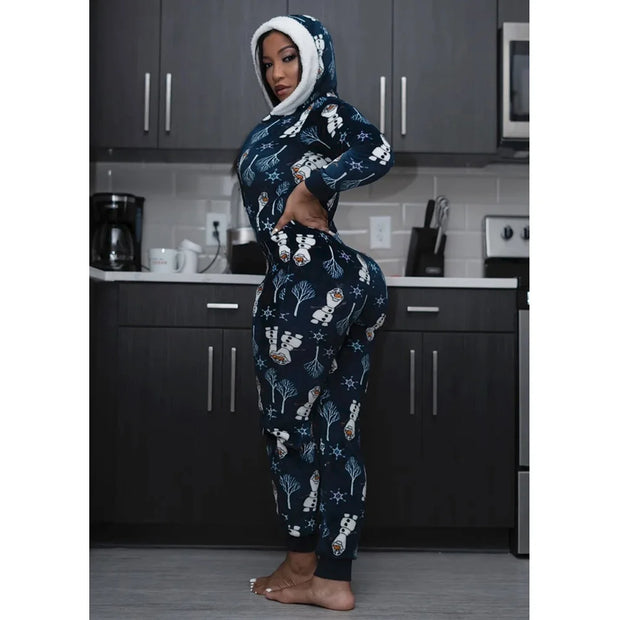 Christmas Women's loose Elastic, Zipper Hoodie jumpsuit