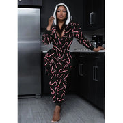 Christmas Women's loose Elastic, Zipper Hoodie jumpsuit