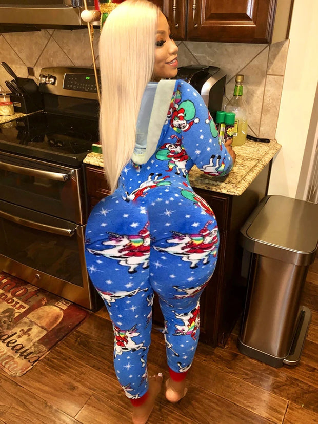 Christmas Women's loose Elastic, Zipper Hoodie jumpsuit